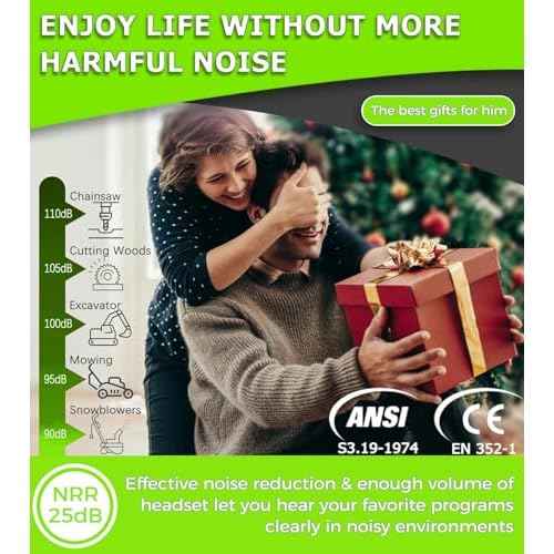 PROHEAR 037 Bluetooth 5.3 Hearing Protection Headphones with Rechargeable 1500mAh Battery, 30dB SNR Safety Noise Reduction Ear Muffs 120H Playtime for Mowing, Workshops, Snowblowing - Green