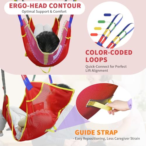 Universal Full Body Patient Lift Sling, Mesh Fabric Patient Sling Transfer and Bathing aids, 500lb Weight Capacity (Medium-Red)