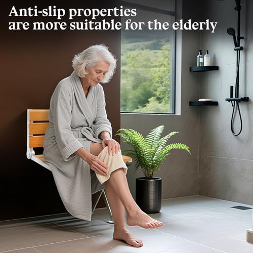 Wall Mounted Shower Seat - 16IN Fold Down Shower Seat with Heavy Duty 400LB Capacity, Non-Slip Shower Benches for Inside Shower, Ideal for Elderly, Disabled & Pregnant Women, 2025 Upgraded Yellow