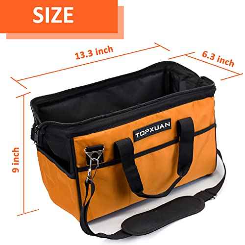 Tool Bag 13 Inch Waterproof Orange Tool Organizer with Wide Mouth and Shoulder Strap for Power and Small Hand Tools Oxford Cloth Fabric(18 Pockets)