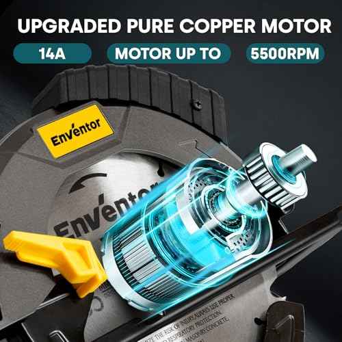 Enventor Circular Saw Corded, 14A Electric Circular Saws 7-1/4-Inch with Laser Guide, 2 Blade Saws (40T/24T), Max Cutting Depth 2-7/16"(90¡Æ), 1-13/16"(0¡Æ-45¡Æ), Single Handed Bevel, 5500RPM, Blue