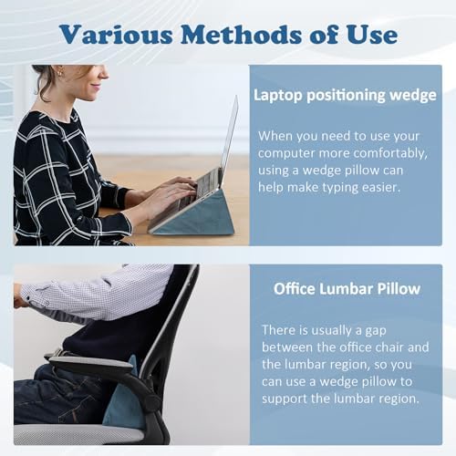 Small Wedge Pillow, Wedge Pillow for Bed Sores, Positioning Wedge, Mini Pillow for Laptop and Yoga, Small Foam Wedge for Chair (1 Unit, Light Blue)
