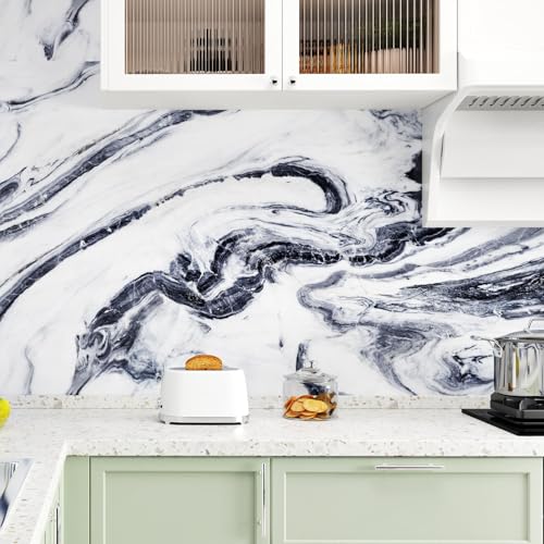 Wallercity Glossy Blue/White Marble Contact Paper for Countertops Kitchen Granite Peel and Stick Wallpaper Removable Vinyl Wraps for Drawer Liner 15.8''x78.7'' Marble Wall Paper for Cabinets Counters