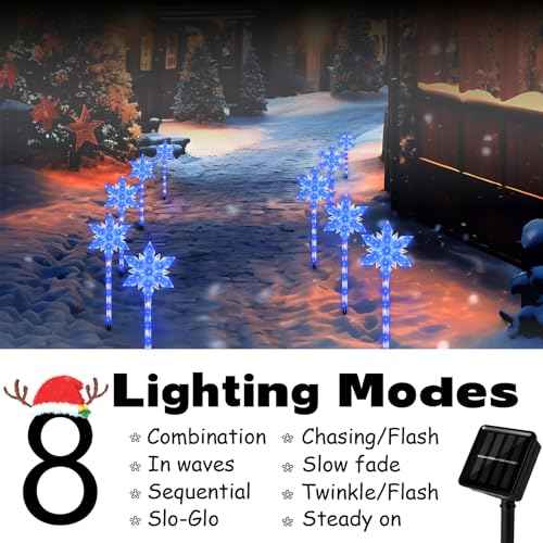 Snowflake Solar Christmas Pathway Lights, Set of 10 LED Outdoor Stake Lights, Waterproof Christmas Decorations for Garden, Yard, Lawn, Walkway, Patio Decor (10pcs Blue)