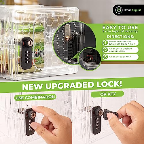 Urban August Lock Box For Food & Medicine - Dual Combination & Keyed Lock Box - Made of Industrial-Grade Plastic - One Size (Clear)