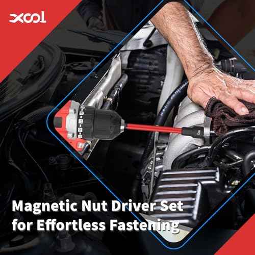 XOOL 16 PCS Long Magnetic Nut Driver Set, 6" Metric & SAE Nut Driver Bit Set for 1/4" Quick-Change Hex Shank, Impact Drill, with Mini Ratchet Wrench & Storage Bag