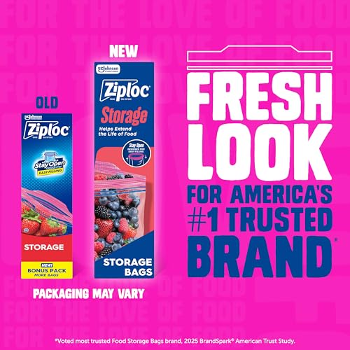 Ziploc Gallon Food Storage Bags, Stand-Up Bottom, Easy to Fill, 81 Count (Packaging May Vary)