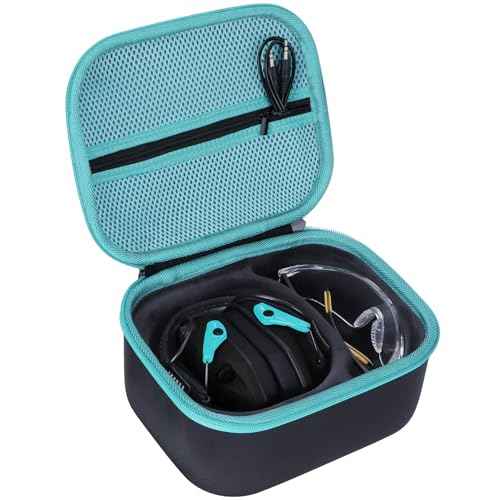 Storage Case Compatible with Walker's Razor Slim Shooting Hearing Protection Electronic Earmuffs(Black + Light blue Zipper)