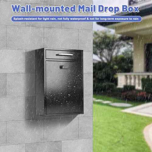 KYODOLED Steel Combination Lock Mail Boxes Outdoor, Locking Wall Mount Mailbox, Security Lock Drop Box, Collection Boxes, 16.2H x 11.2L x 4.6W Inches, Black X Large