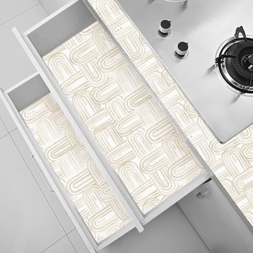 Beige Peel and Stick Wallpaper Boho Contact Paper 17.3"x120" Modern Geometric Abstract Wall Paper Removable Self Adhesive Wallpaper for Bedroom Bathroom Cabinet Decor Vinyl