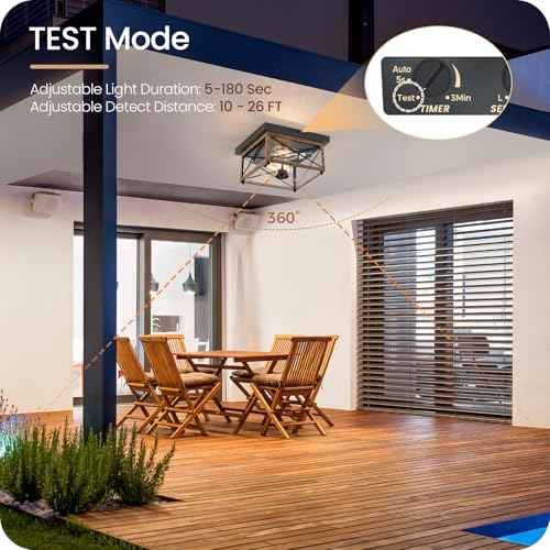 Outdoor Ceiling Light with Motion Sensor, Flush Mount Porch Ceiling Lights Outdoor, 2-Light Farmhouse Metal Close to Ceiling Light Fixture for Patio, Hallway, Garage, Rustic Brown FT09XD05