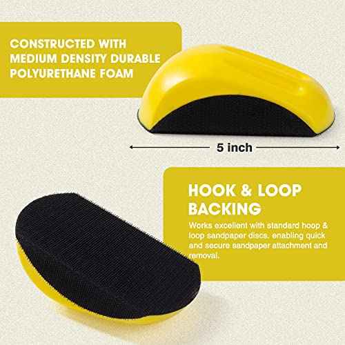 5 Inch Hand Sanding Block Hook and Loop Sanding Block 2 PCS Round and Mouse Hand Sanding Blocks Foam Sanding Blocks Auto Body Hand Sanders for Wood Mouse Sanding Pad Sandpaper Holder