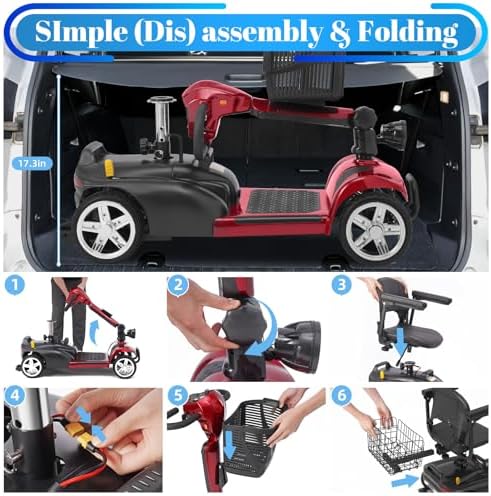 15-45 Miles Ecomobi MS02 4 Wheels Mobility Scooter for Adults/Seniors, 350W Powered Electric Wheelchair Device w/15Ah-25Ah Extended Battery, Dual Baskets/Rotating Seat, Compact Duty Mobile for Elderly