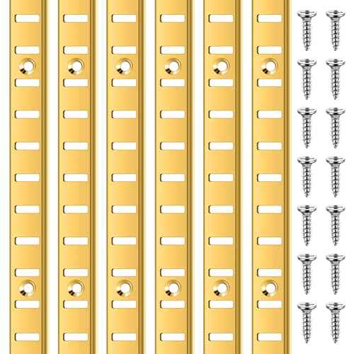 6 Pcs 36 Inch Shelf Pilaster metal Mortise Mount Pilaster Strip Adjustable Shelf Standards for Wall Shelving System Closet Organization Storage (Brass)