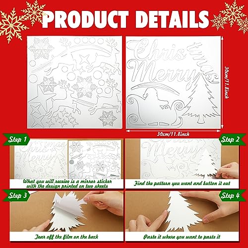 Christmas Mirror Decals Stickers Merry Christmas Santa Claus Reindeer Snowflakes Window Mirror Clings Xmas Acrylic Wall Art Decals Decor for DIY Holiday Winter Party Home Window Decor