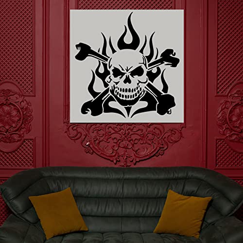 12 Pieces Skull Stencil Flame Stencil Fire Skull Stencils for Airbrushing Reusable Airbrush Flame Template Painting Decor Laser Cut Reusable Templates for Auto Motorcycle Cloth Wall Art Decor