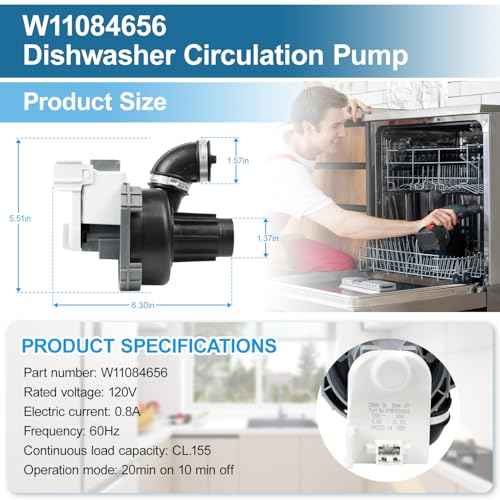 Upgraded W11084656 Dishwasher Circulation Pump W10854710 for Whirlpool Kenmore Kitchenaid WDT730PAHZ0 WDT750SAHZ0 WDTA50SAHZ0 Dishwasher Pump Motor Assembly Replacement Part W11612327 W10805387