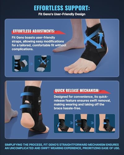 Fit Geno Ankle Brace for Sprained Ankles - Adjustable Breathable Support with Quick-Release Straps for Pain Relief and Swelling Reduction for Men and Women (Right M/L, Ankle size 9''-9.8'')