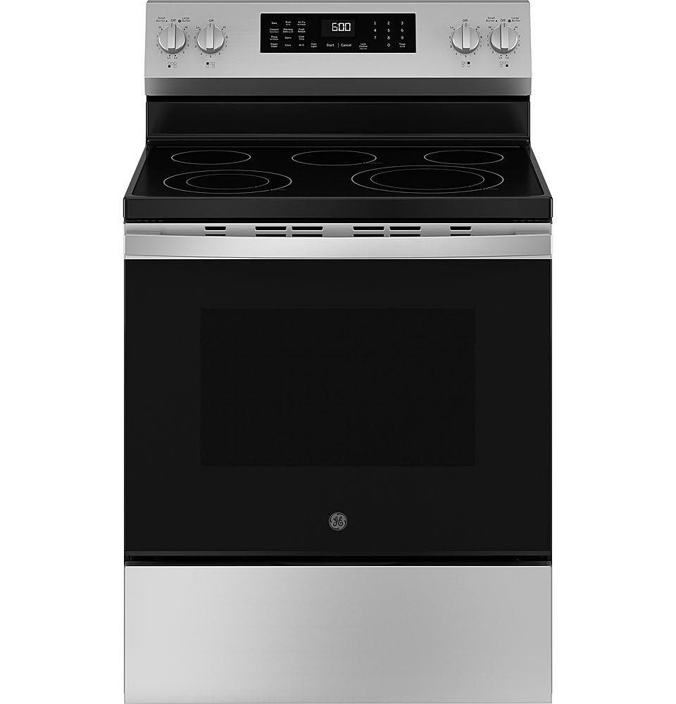 GE GRF600AVSS 30 in. 5 Burner Element Smart Free-Standing Electric Range in Stainless w/EasyWash Oven Tray & No-Preheat Air Fry