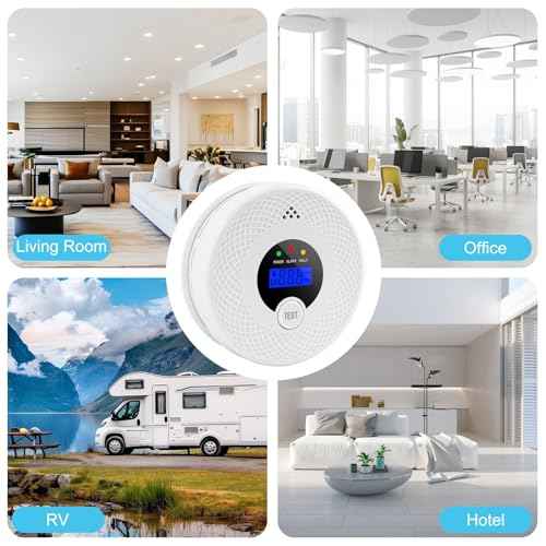 2 Pack Smoke Detector Carbon Monoxide Detector Combo with LED Indicator Lights, LCD Display & 85dB Alarm, Battery-Operated Smoke Alarm and CO Detector for Home, Kitchen, Basement, Bedroom, Office