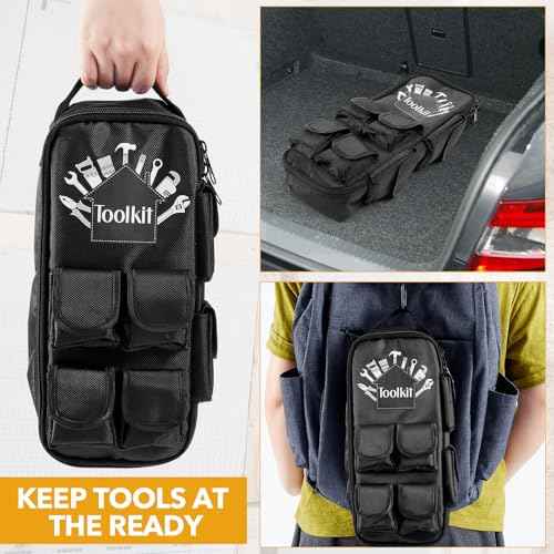 2 Pcs Heavy Duty Small Tool Bag Pouch Portable Utility Organizer Case with Zipper Handle and Ring Clip Storage Tool Bag for Men Motorcycle Road Bike Electricians