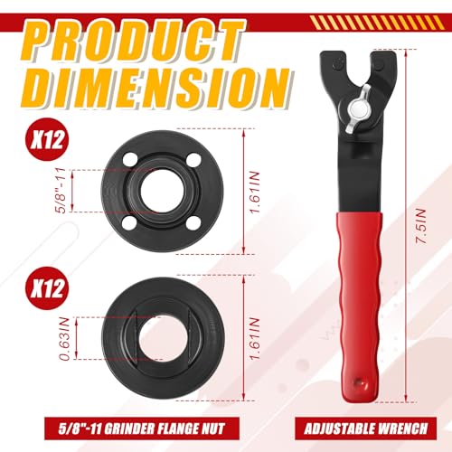Hicarer 25 Pcs Angle Grinder Nut Angle Grinder Wrench Kit 5/8"-11 Flange Metal Lock Nut Wrench Compatible with Dewalt/Makita/Bosch/Hitachi/Metabo (Red)