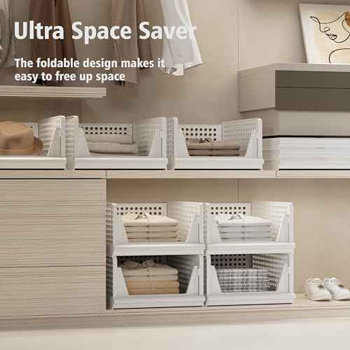 Proarea 5 Pack Stackable Plastic Storage Basket Closet Organizer Bin Foldable Clothes Organizer Storage Drawer Shelf Container for Living Room Bathroom Kitchen Office (5L)
