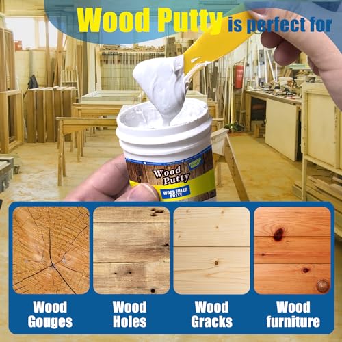 DEAPLLEONC White Wood Putty Filler - Paintable, Stainable. Repairs Holes, Cracks & Chips in Wood Furniture & Floors. 9.87 Ounce