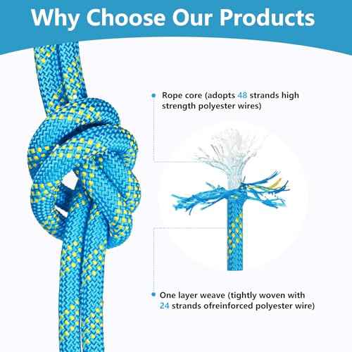 Arborist Rigging Rope - Blue 1/2 in x 150 Ft Static Bull Rope for Climbing Tree Felling Pulling Various Outdoor Applications Construction Swing Sailing