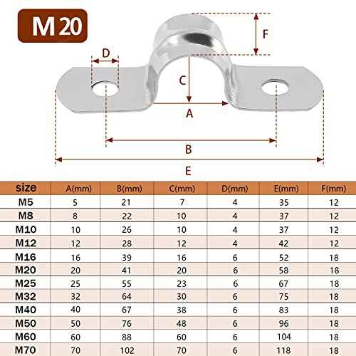 25PCS M20 (3/4 Inch) Conduit Clamps, Stainless Steel Two Hole Strap U Bracket Rigid Pipe Strip, Cable Clamp Hanger with 2 Holes Fit for 3/4 inch Pipes OD