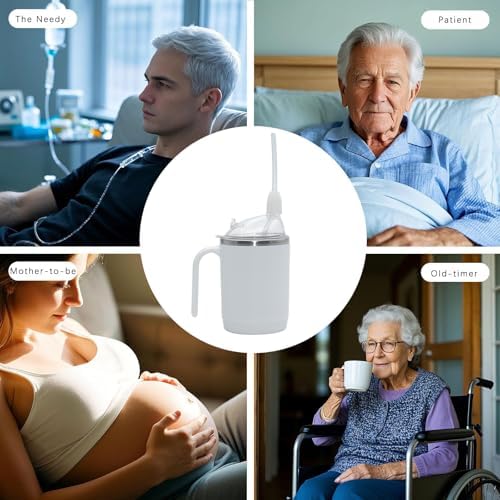 Adult Spill Proof Cup for Elderly, 3 in 1 Stainless Steel Sippy Cup with Straw and 2 Lids, Suitable for Seniors Disabled Patients Limited Mobility, 13.5 OZ