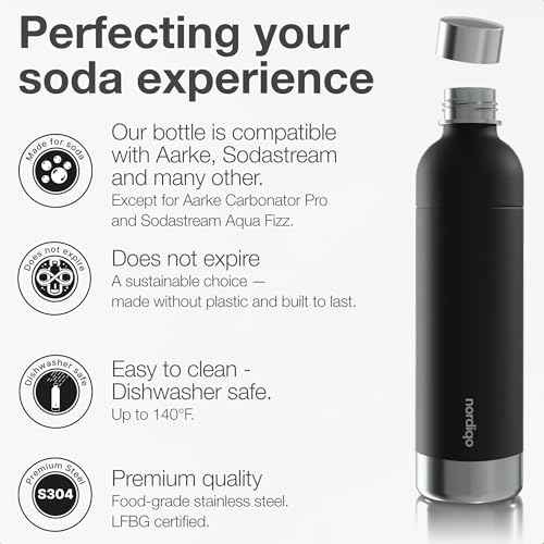 Stainless Steel Carbonating Bottle 33 oz | Compatible with Aarke Carbonator 3, Sodastream (Excl. model Aqua Fizz + Jet) and many others| Dishwasher Safe, No Expiration Date, BPA-Free