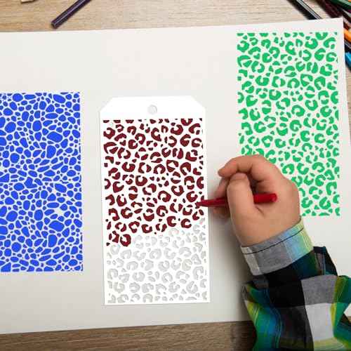 8pcs Painting Stencils - Leopard, Brick, Abstract Plaid & More - Reusable & Washable - Perfect for DIY Crafts, Cards, Furniture & Fabric