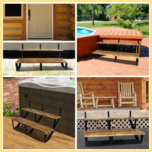 3 Packs Metal Stair Step Stringers, 2 Step Steel Riser Stringer for 19.4inch Height Deck(Polished Black)
