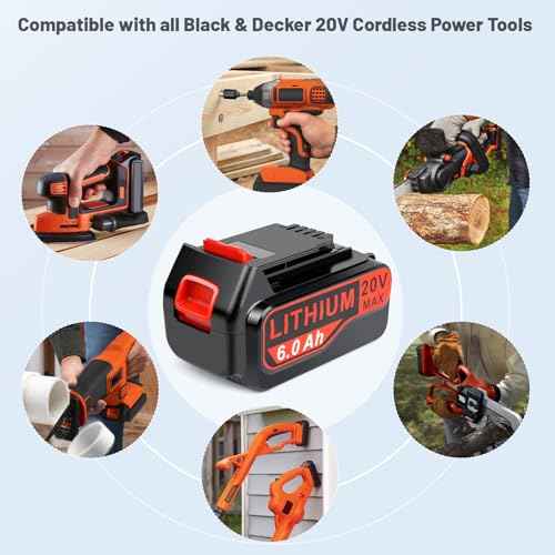 2-Pack 6.0Ah 20V Lithium Battery LBX4020 Compatible with Black and Decker and 20V Battery Charger