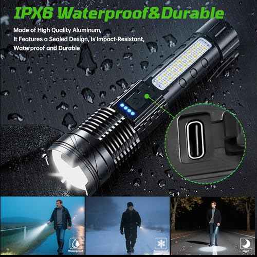 4Pack Rechargeable Flashlights, 7Mode Flashlights High Lumens, Super Bright LED Flashlight, Adjustable Tactical Flash Light, High Powered Flash Light, Handheld Flashlight for Home Emergency Camping