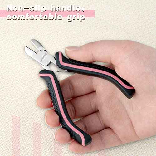 Mini Diagonal Cutting Pliers 4 Inches Floral Wire Cutters for Artificial Flowers Side Cutters Pliers for Jewelry Making Diagonal Wire Cutters for Wire, Zip Ties, Crafting,Pink Tool for Women