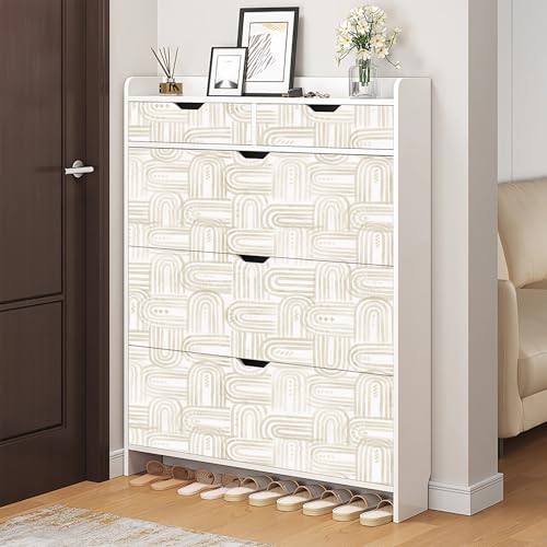 Beige Peel and Stick Wallpaper Boho Contact Paper 17.3"x120" Modern Geometric Abstract Wall Paper Removable Self Adhesive Wallpaper for Bedroom Bathroom Cabinet Decor Vinyl