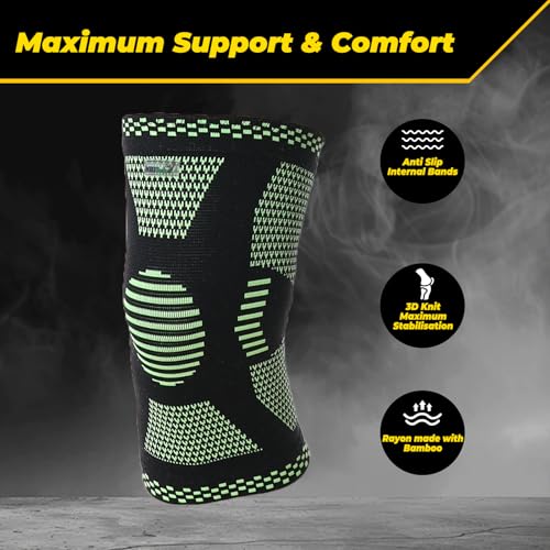 NeoTech Care Knee Support Brace - Breathable - Men, Women, Right or Left (Green Color, Size L, 1 Pair)