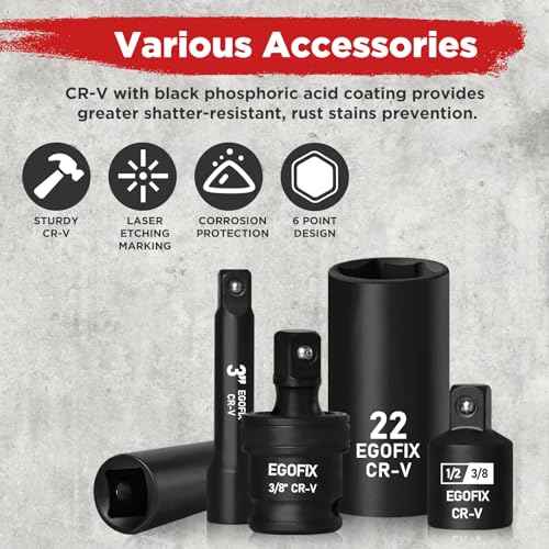 3/8" Drive Impact Socket Set, 90 Piece Metric Socket (6-22mm) and Standard SAE Size (5/16-15/16 inch) 6 Point, with 72-Teeth Ratchet Wrench, Mechanics Tool Kit for Automotive Repair