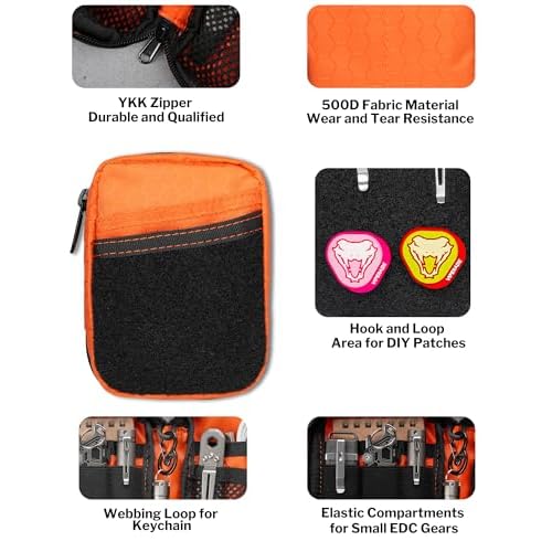 VIPERADE VE31 Small EDC Pouch, Men's Pocket Organizer, Small EDC Organizer Multitool Pouch for Camping/Hiking/Bushcraft (Orange)
