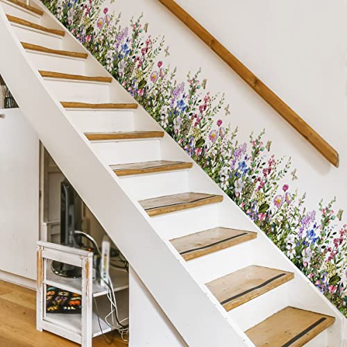 Plant Grass Wall Stickers Wall Corner Stickers Flowers Butterflies Base Board Skirting Line Wall Decals for Bedroom Living Room Staircase Kitchen Bathroom