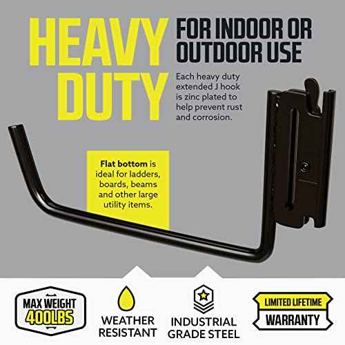 DC Cargo - Extended Flat J Hook E Track Ladder Hooks (4 Pack) - Shed, Garage Wall Hanger Accessories - Storage Hangers for Ladders, Large Tools & Equipment - Heavy Duty Organize Holder Mount