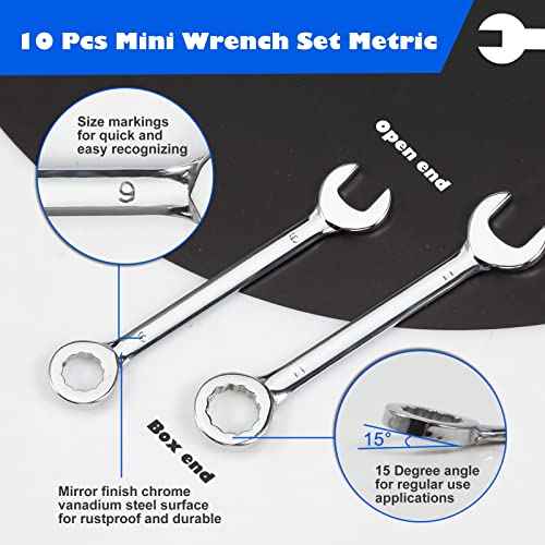 4mm Metric Mini Wrench Set, 10-Piece, High Carbon Steel, Chrome Plated