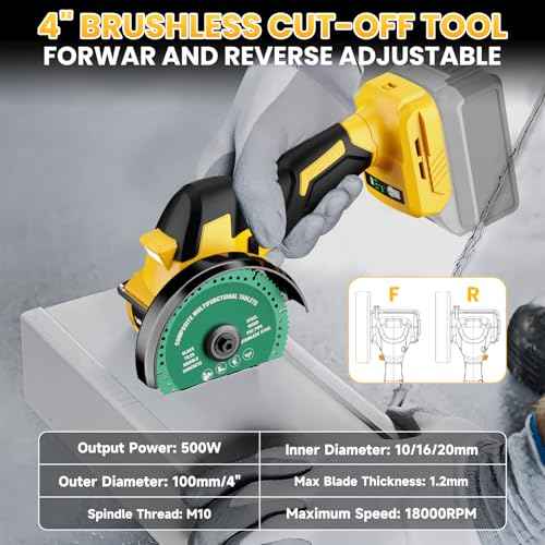 Cordless Cut Off Tool Compatible with DeWalt 20V Max Battery, 18,000 RPM Brushless Motor, 4" Blades (2pcs) with Dust Cover, 1.2mm Max Blade Thickness for Wood/Metal/Plastic¡¼BATTERIES NOT INCLUDED¡½