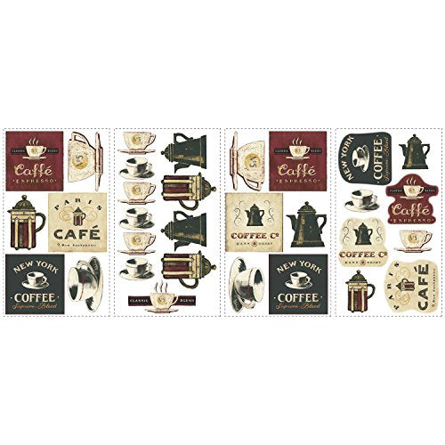 RoomMates RMK1254SCS Coffee House Peel and Stick Wall Decals 10 inch x 18 inch