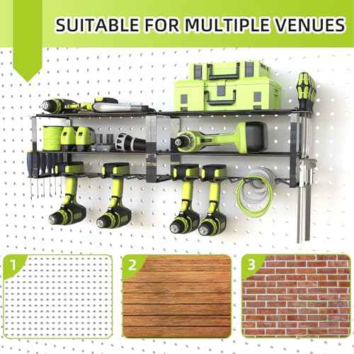 Power Tool Organizer, 8 Drill Holder Wall Mount, 3 Layers Garage Tool Organizers and Tool Storage Rack, Heavy Duty Metal Tool Shelf for Screwdriver Plier Hammer Holder 17.15" 2 sets