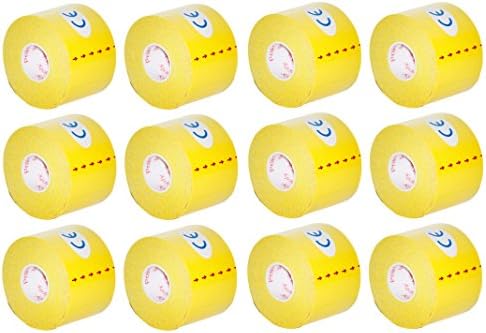 Kinesiology Tape Pro, Athletic Waterproof Muscle Support Adhesive Kinesio Sport Tape for Athletes 2 inches x 16.4 feet, 12 Rolls, Yellow