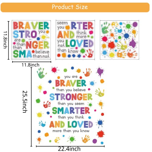 Motivational Wall Decals for Kids ? Braver Stronger Smarter Loved Inspirational Quote Stickers, Peel and Stick Positive Affirmations for Nursery, Playroom, Preschool, Classroom Decor