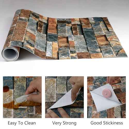 CAX Stone Peel and Stick Wallpaper Faux Stone Wallpaper 17.5" X 120" Brick Contact Paper Self-Adhesive Stones Peel and Stick Wallpapers Rustic Wall Paper for Living Room Kitchen Backsplash Fireplace